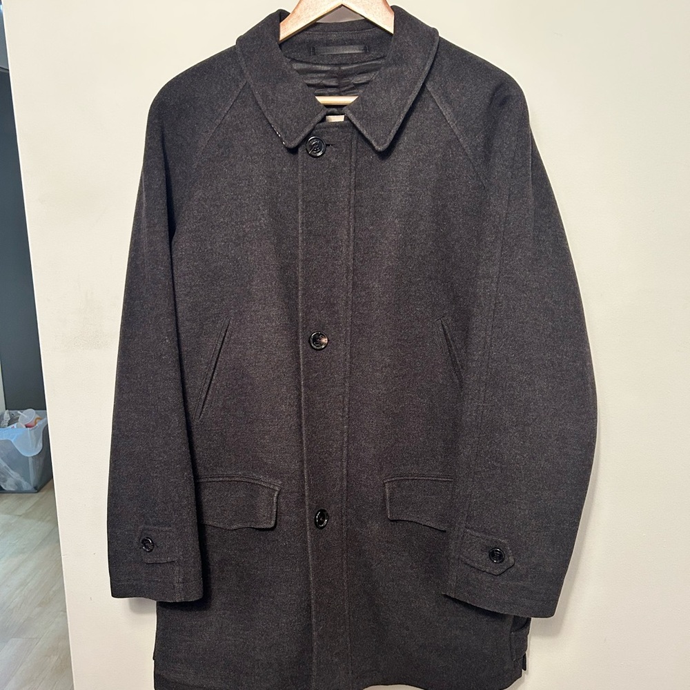 Vintage Burberry Men’s Charcoal Wool & Cashmere Winter Coat Made in Italy